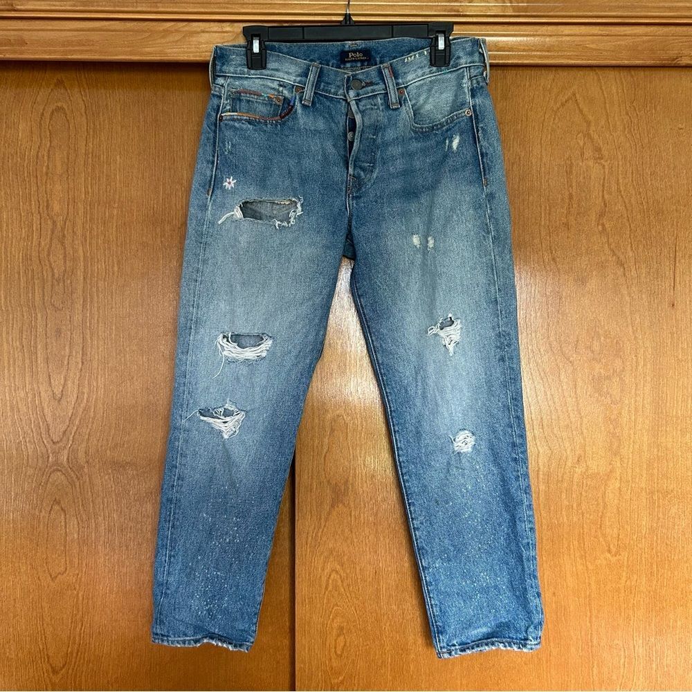 Polo Ralph Lauren Avery Boyfriend Distressed Jeans Embroidered Size 27